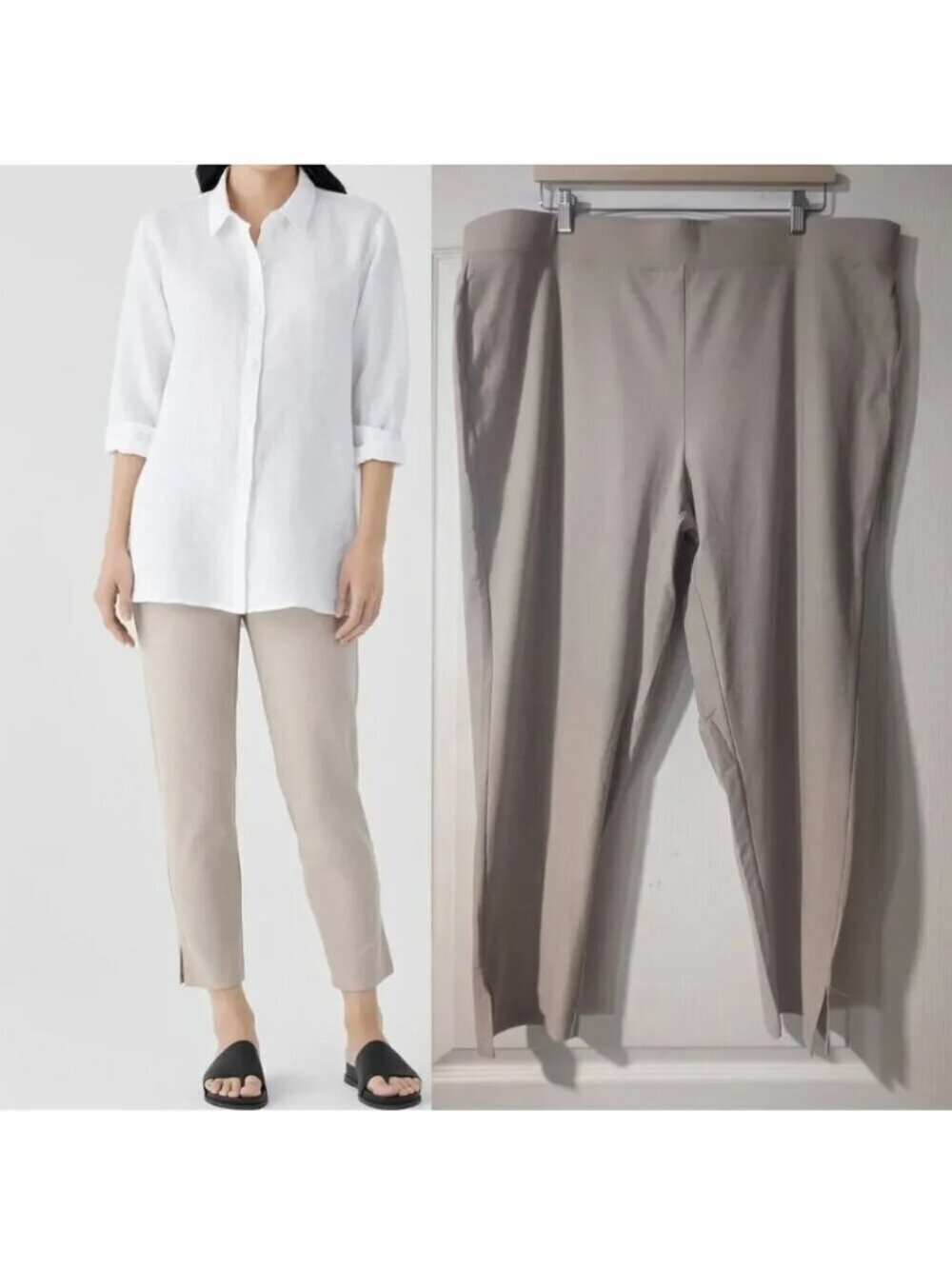 Eileen Fisher | Washable Stretch Crepe Crop with Slits In Wheat